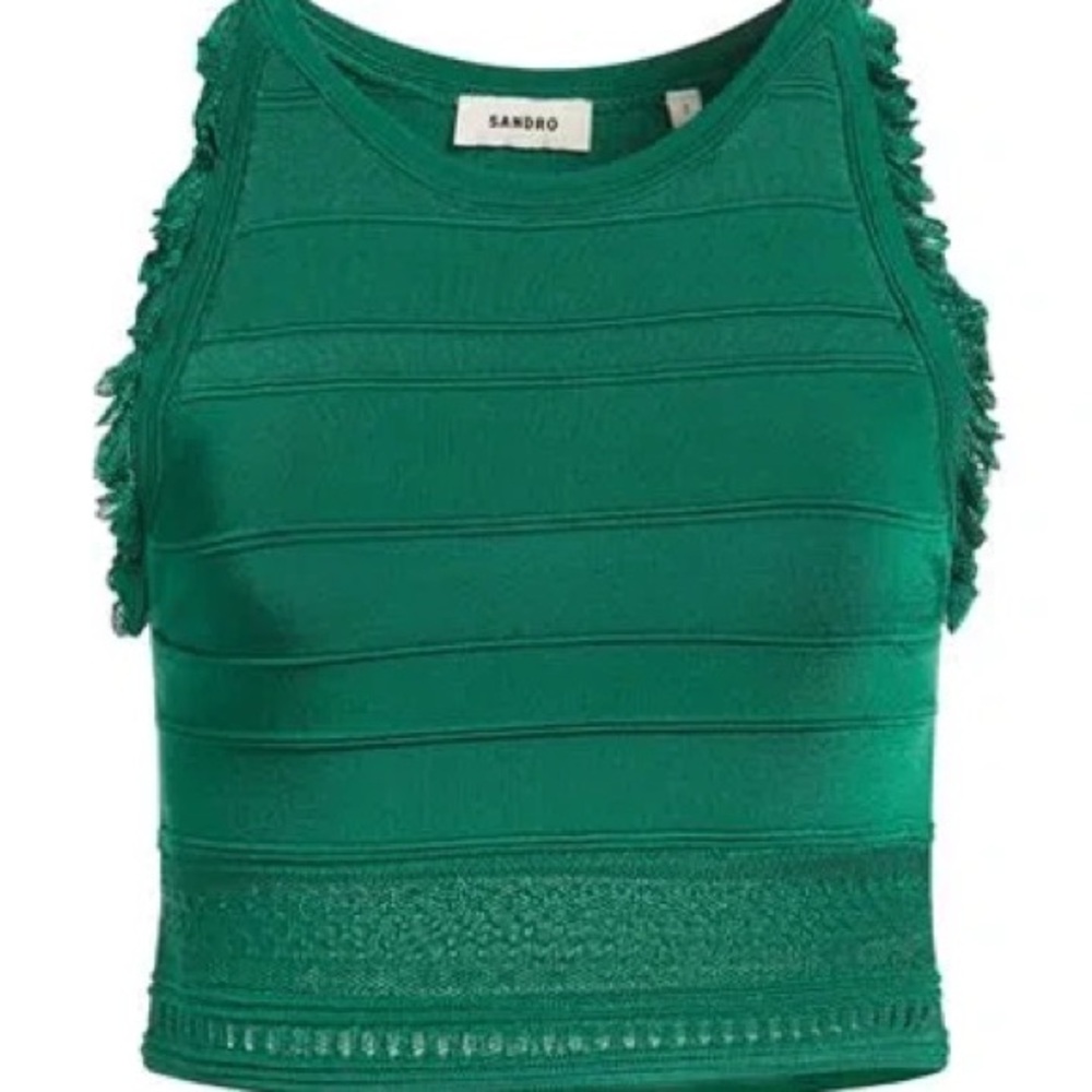 Sandro Green Textured Knit Sleeveless Crop Top